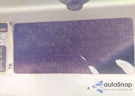 2013 Kia Optima Lx from USA, damaged, VIN KNAGM4A75D5355113